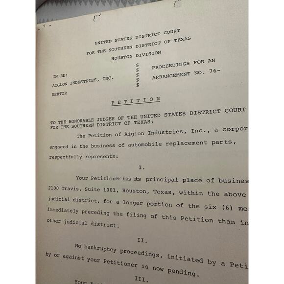 Aiglon Industries, Inc ET AL chapter XI Arrangement Proceedings NOS 76-HS-494, - Picture 10 of 13